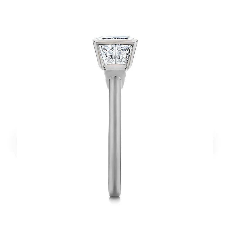 Emerald Cut Moissanite And Tapered Baguette Accents Engagement Ring - Image 4