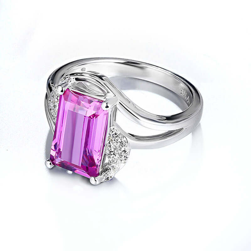 Emerald-Cut Purple Sapphire Bypass Split Shank Pave Sterling Silver Ring - Image 2
