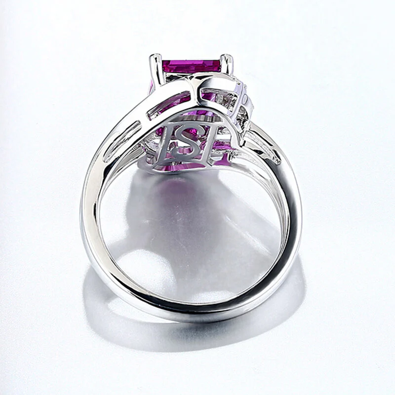 Emerald-Cut Purple Sapphire Bypass Split Shank Pave Sterling Silver Ring - Image 4