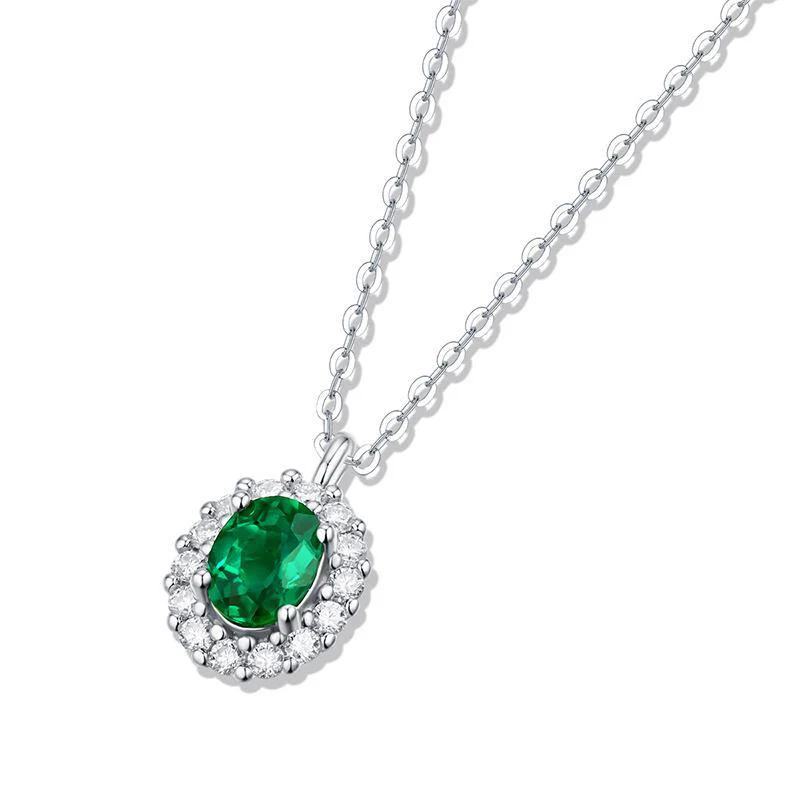 Oval Emerald Side Stone sterling silver necklace - Image 5