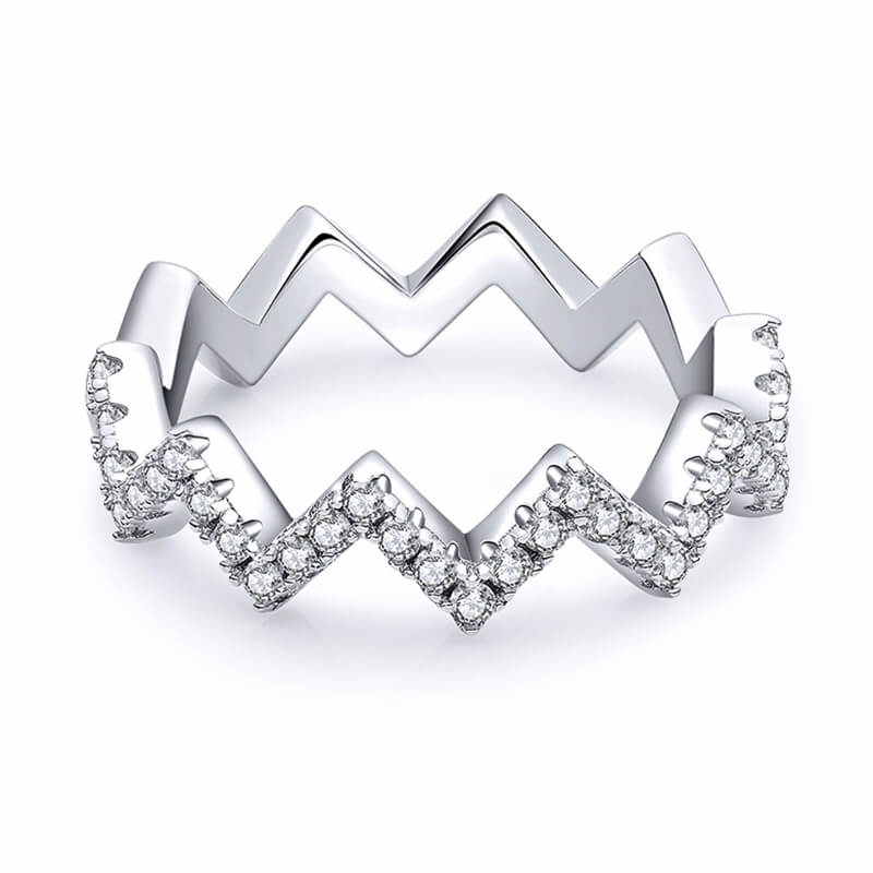 Fashion Geometric W-Shaped Moissanite Half Eternity Wedding Band Ring - Image 2