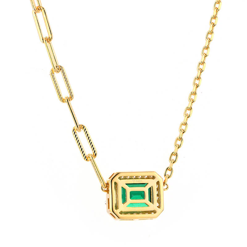 Fashion Halo Emerald Horizontal Necklace In Sterling Silver - Image 4