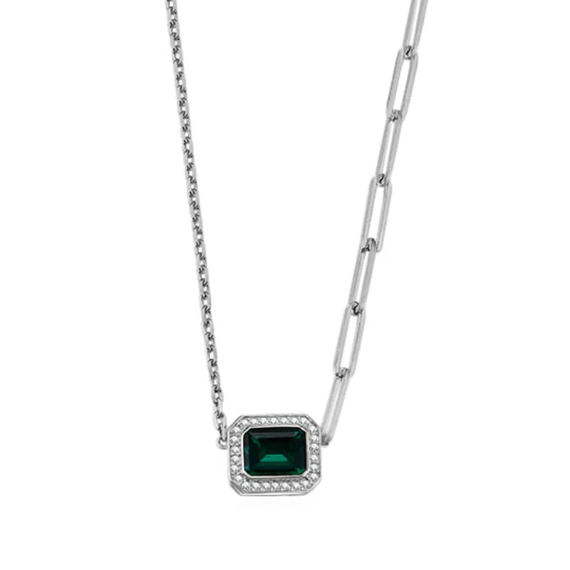 Fashion Halo Emerald Horizontal Necklace In Sterling Silver - Image 6