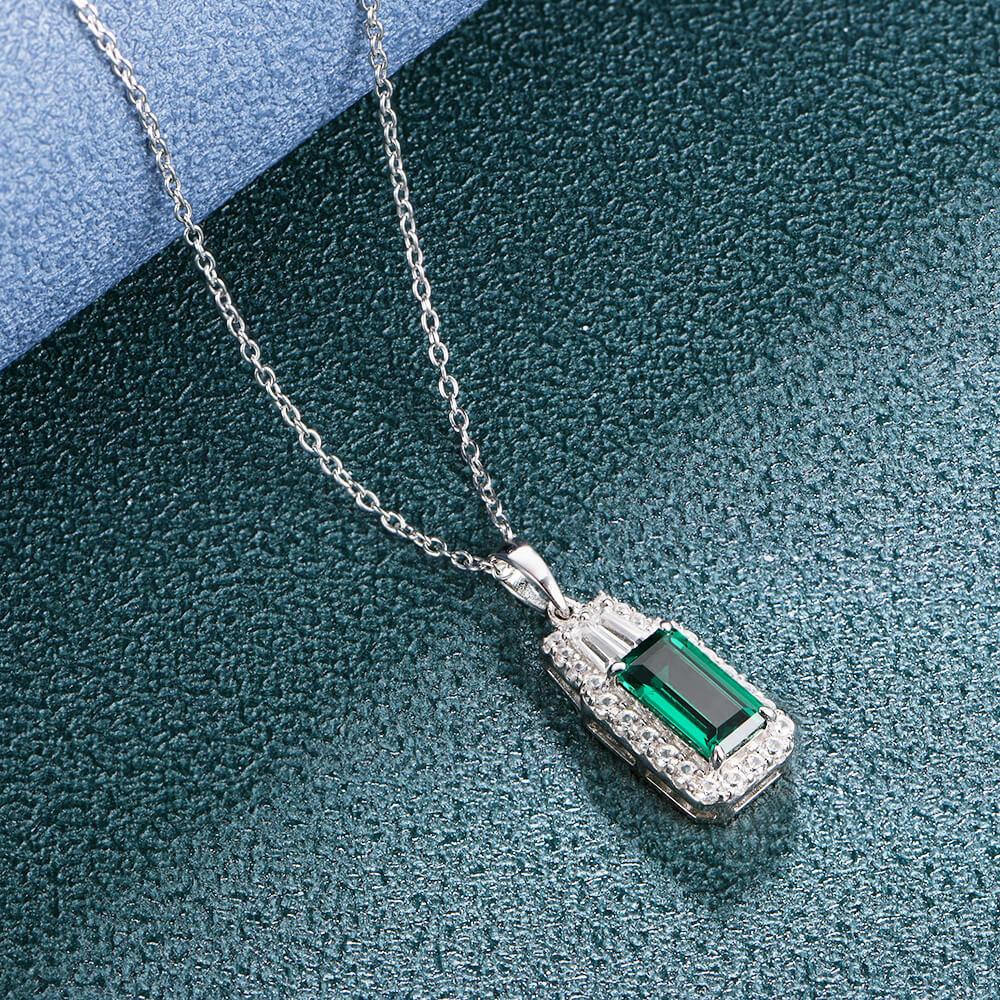 Fashion Halo Lab-Created Emerald Sterling Silver Necklace - Image 3