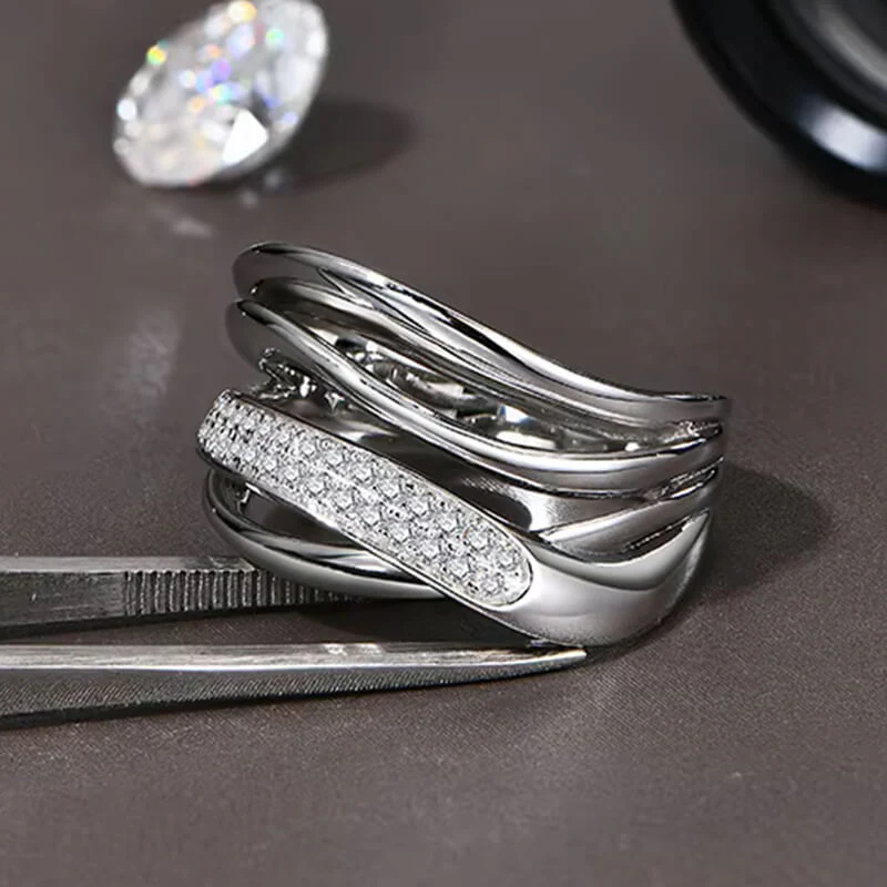 Fashion Moissanite Multiple Crossover Interlocking Wedding Band Ring - Image 3