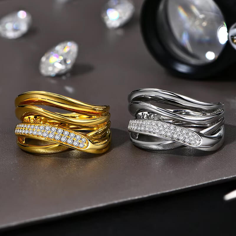 Fashion Moissanite Multiple Crossover Interlocking Wedding Band Ring - Image 4