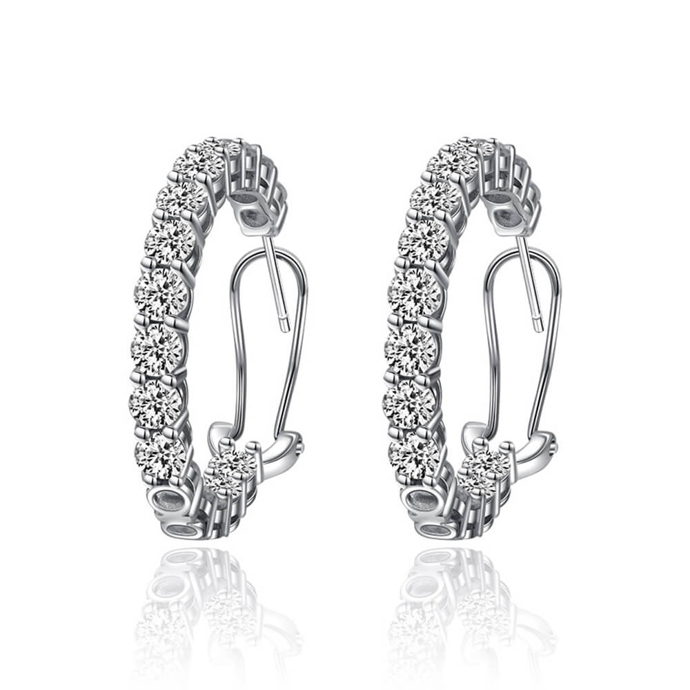 Fashion Round Cut Sterling Silver Hoop Earrings