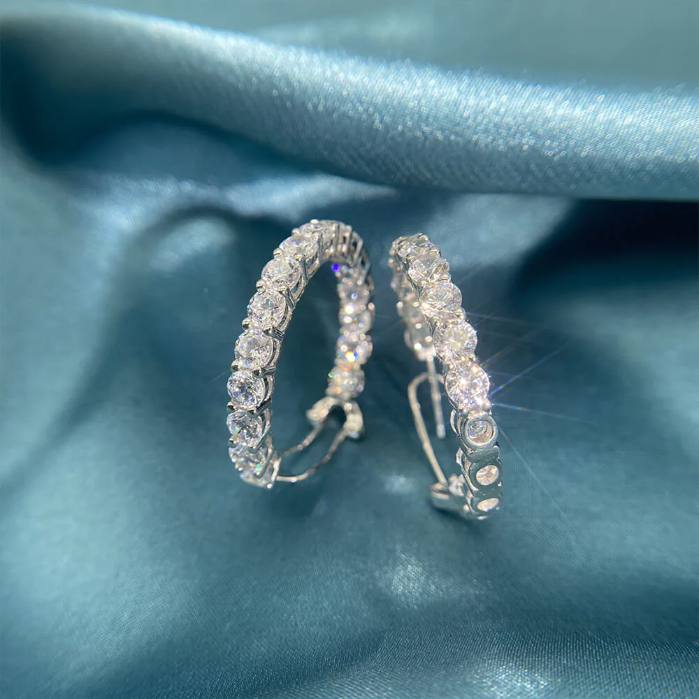Fashion Round Cut Sterling Silver Hoop Earrings - Image 5