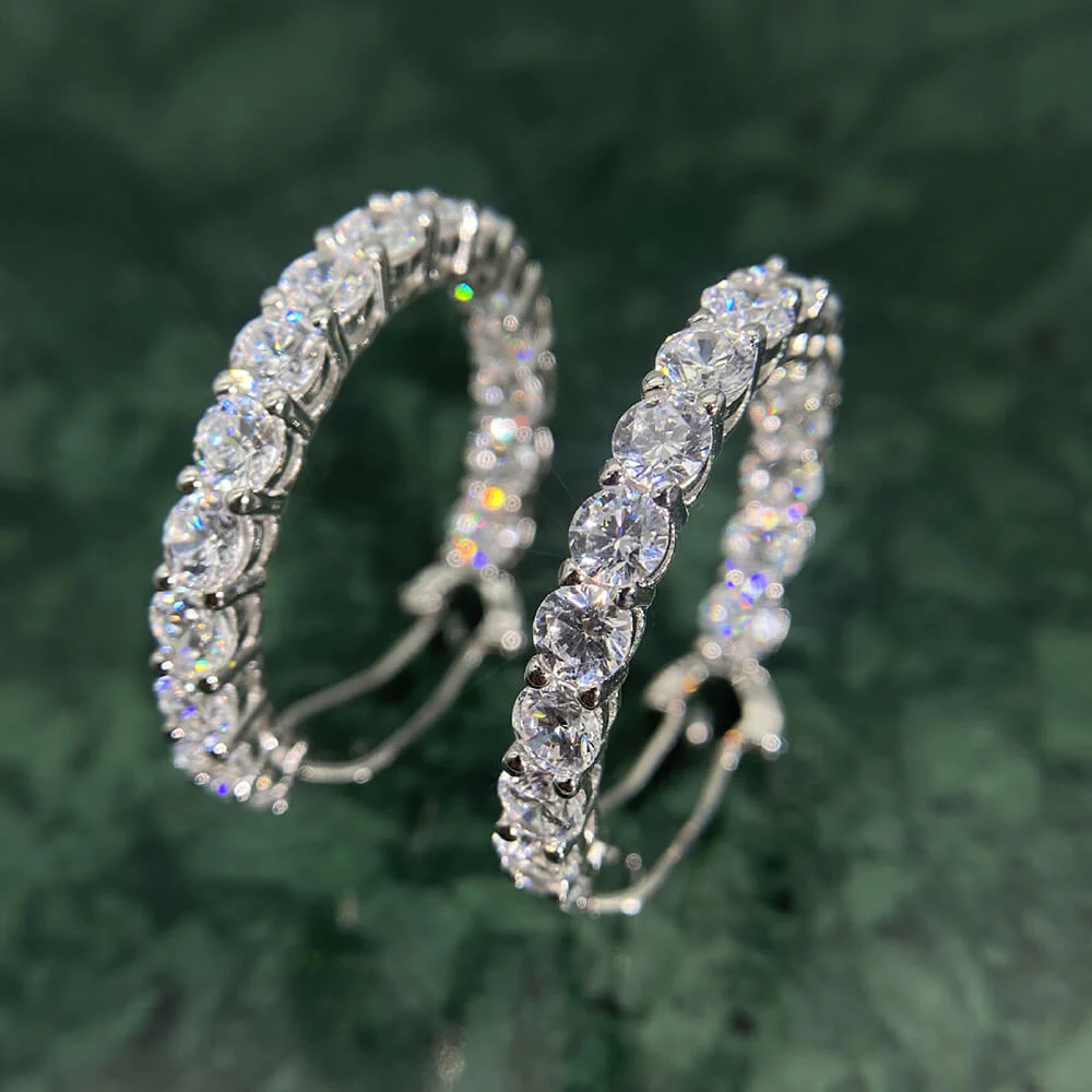 Fashion Round Cut Sterling Silver Hoop Earrings - Image 6