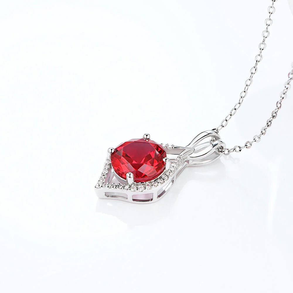 Fashion Round Ruby Sterling Silver Halo Necklace Pendant - Image 4