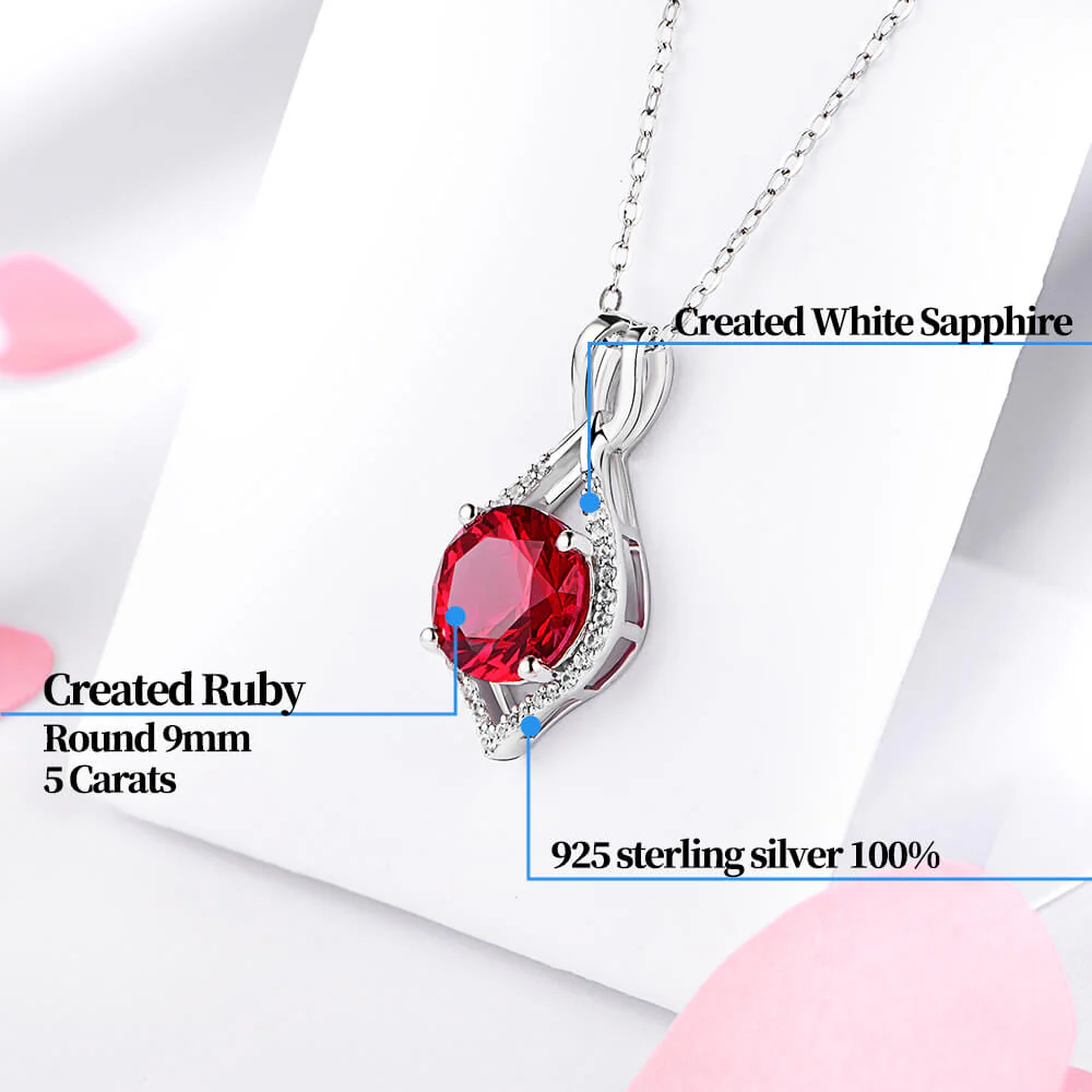 Fashion Round Ruby Sterling Silver Halo Necklace Pendant - Image 5