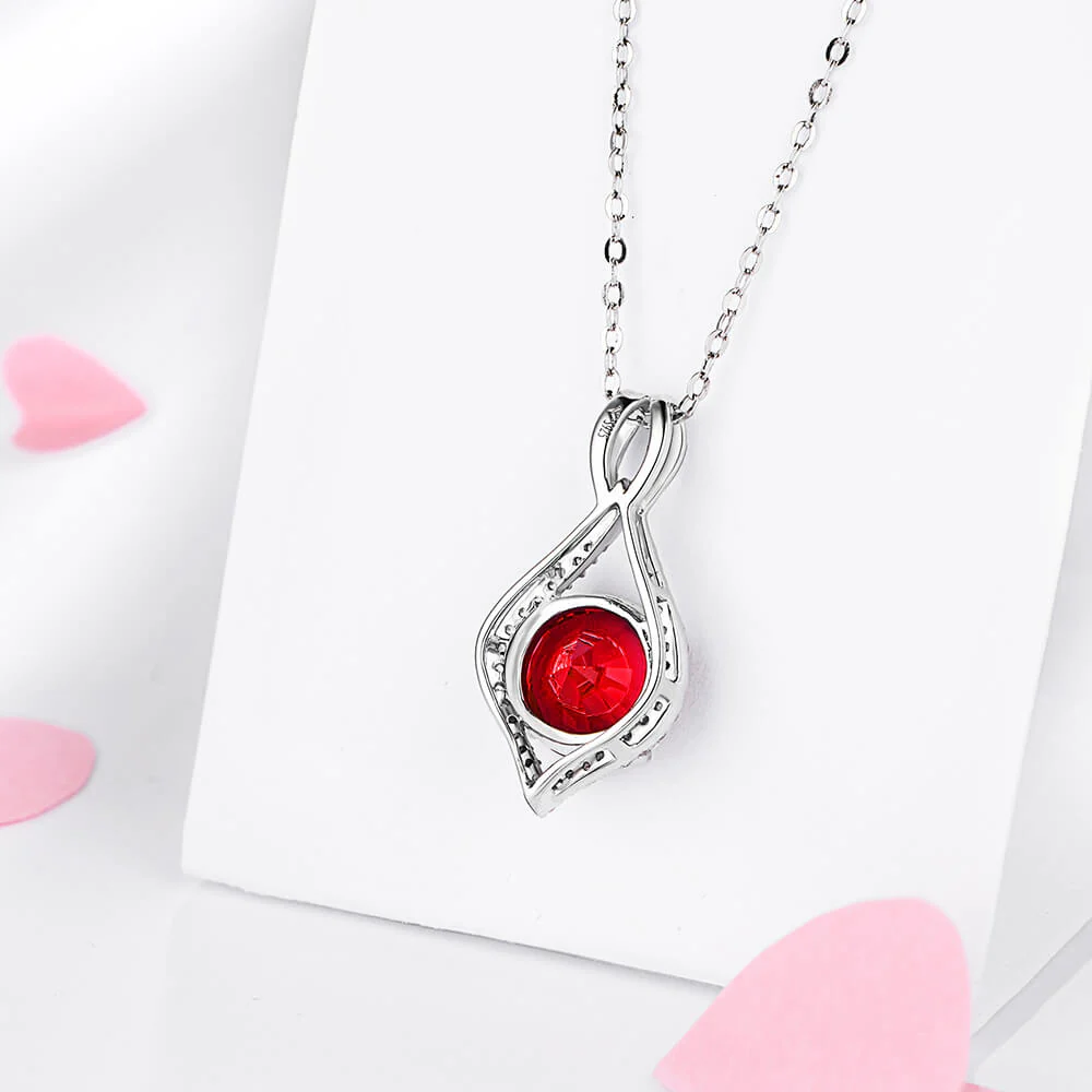 Fashion Round Ruby Sterling Silver Halo Necklace Pendant - Image 6
