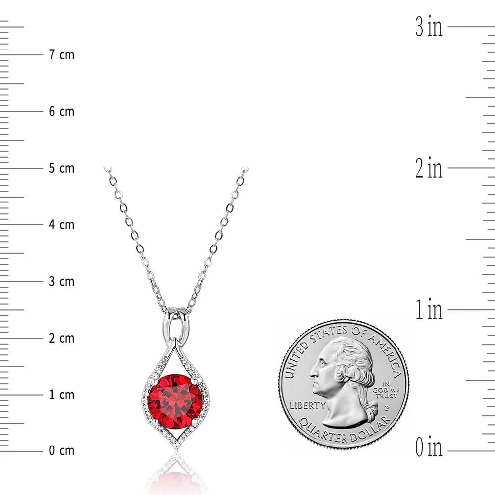 Fashion Round Ruby Sterling Silver Halo Necklace Pendant - Image 7