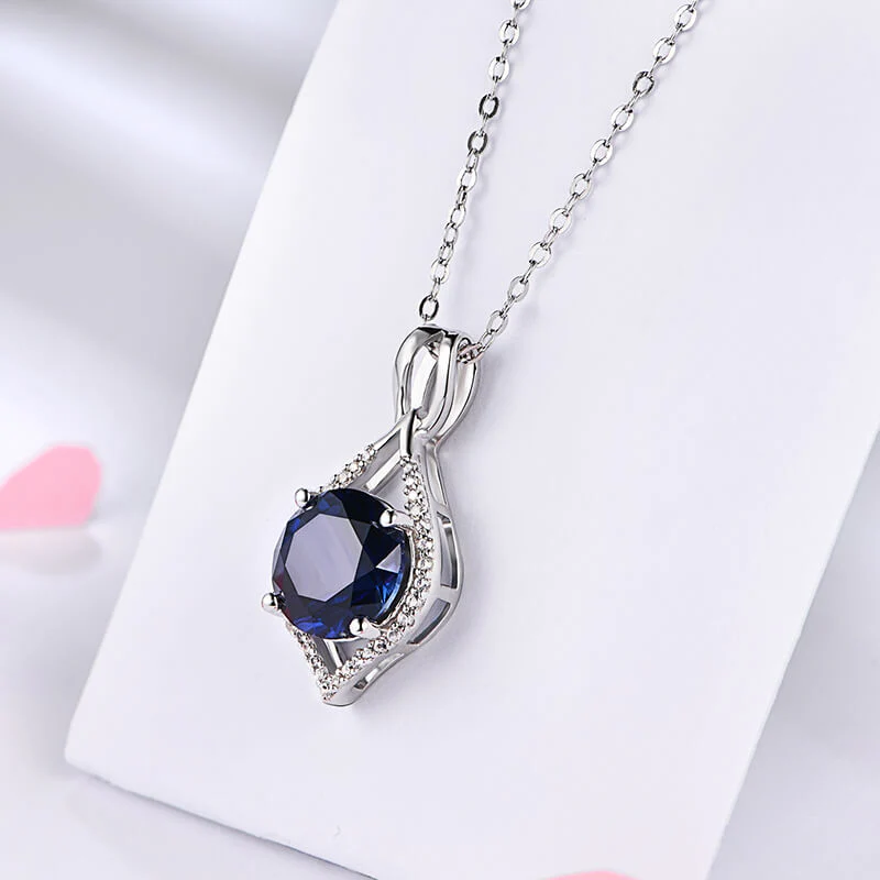 Fashion Round Sapphire Pave Necklace In Sterling Silver - Image 4