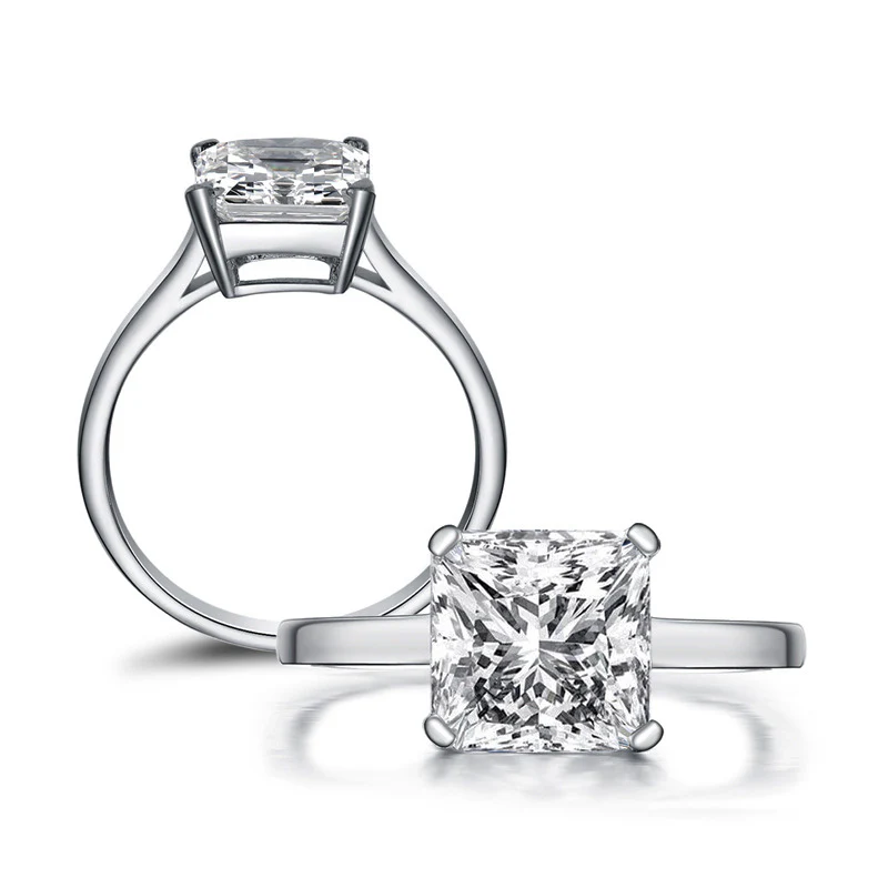 Fashion Solitaire Princess Cut Sona Diamond Sterling Silver Ring - Image 3