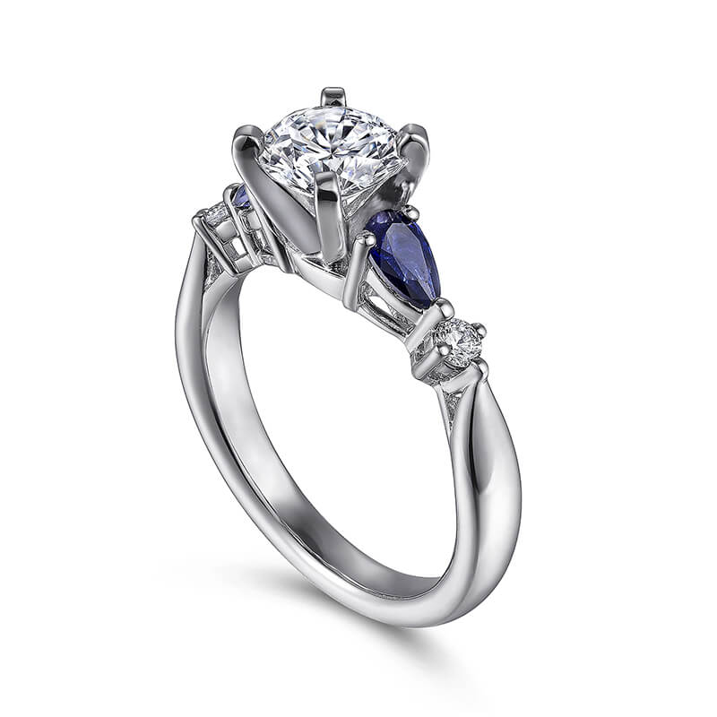Five Stone Moissanite And Sapphire Engagement Ring - Image 2