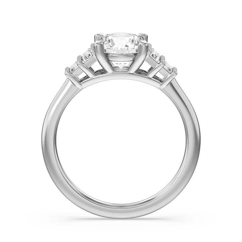 Five Stone Moissanite With Baguette Sapphire Engagement Ring - Image 3