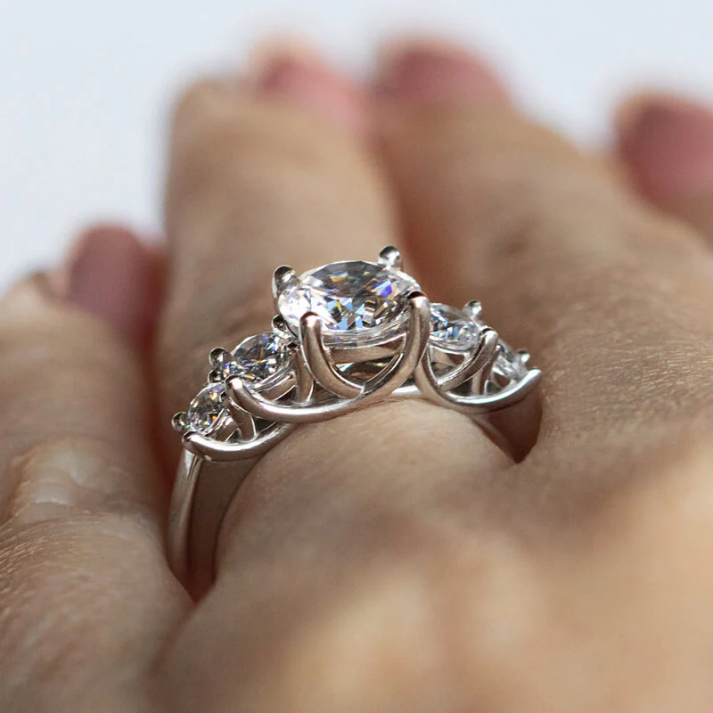 Five Stone Trellis Moissanite Sidestone Engagement Ring - Image 5