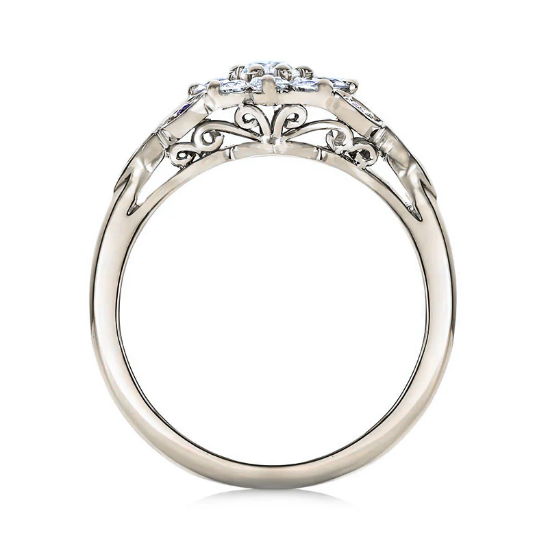Floral-inspired Cluster Moissanite Sapphire Accents Engagement Ring - Image 4