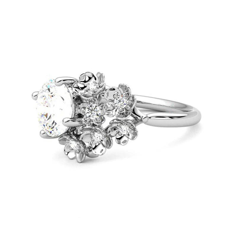 Floral Petal Round Moissanite Cluster Engagement Ring - Image 4