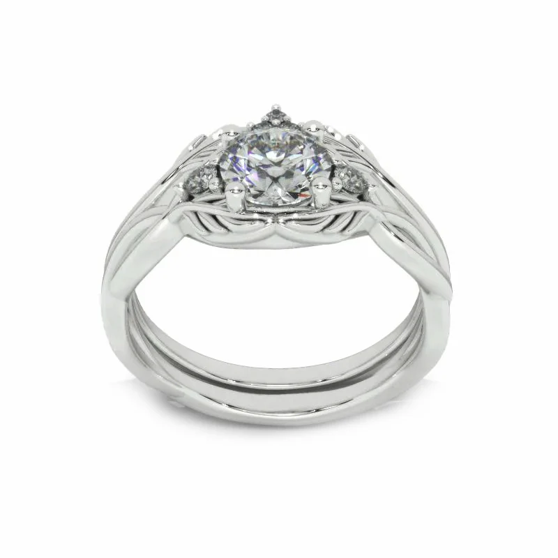 Floral Round Moissanite Twisted Bridal Set Engagement Ring - Image 3