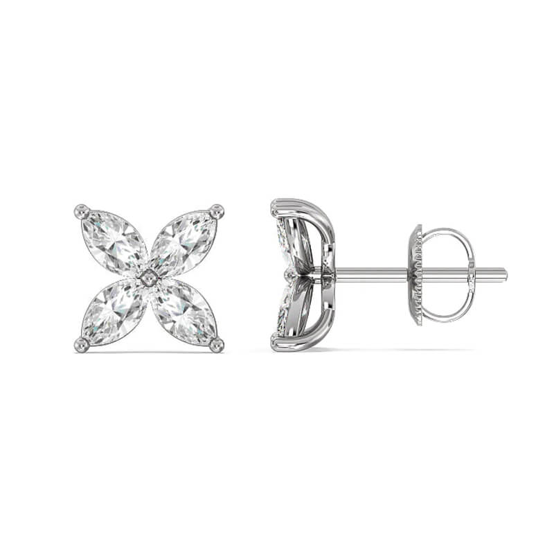 Four Petal Marquise Moissanite Cluster Stud Earrings In Sterling Silver - Image 2