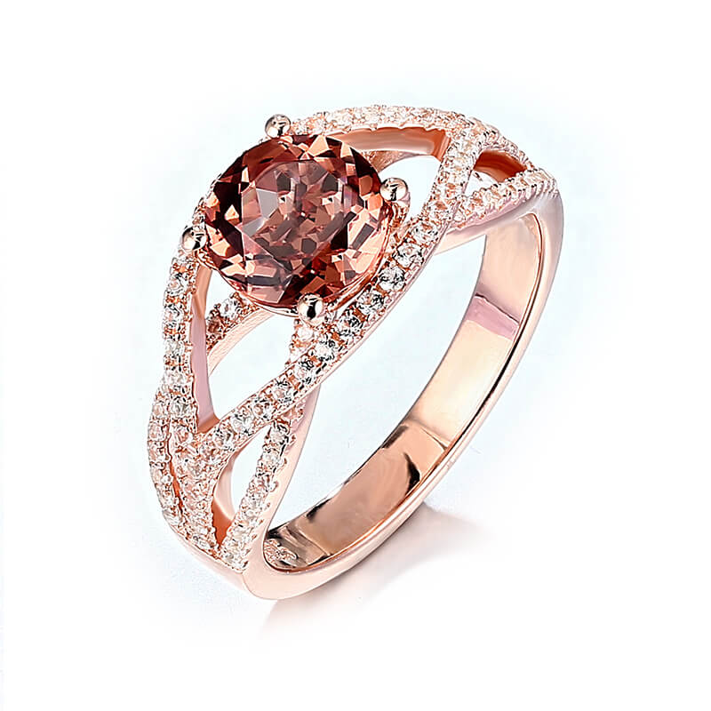 round diaspore gemstone cross pave sterling silver ring - Image 2