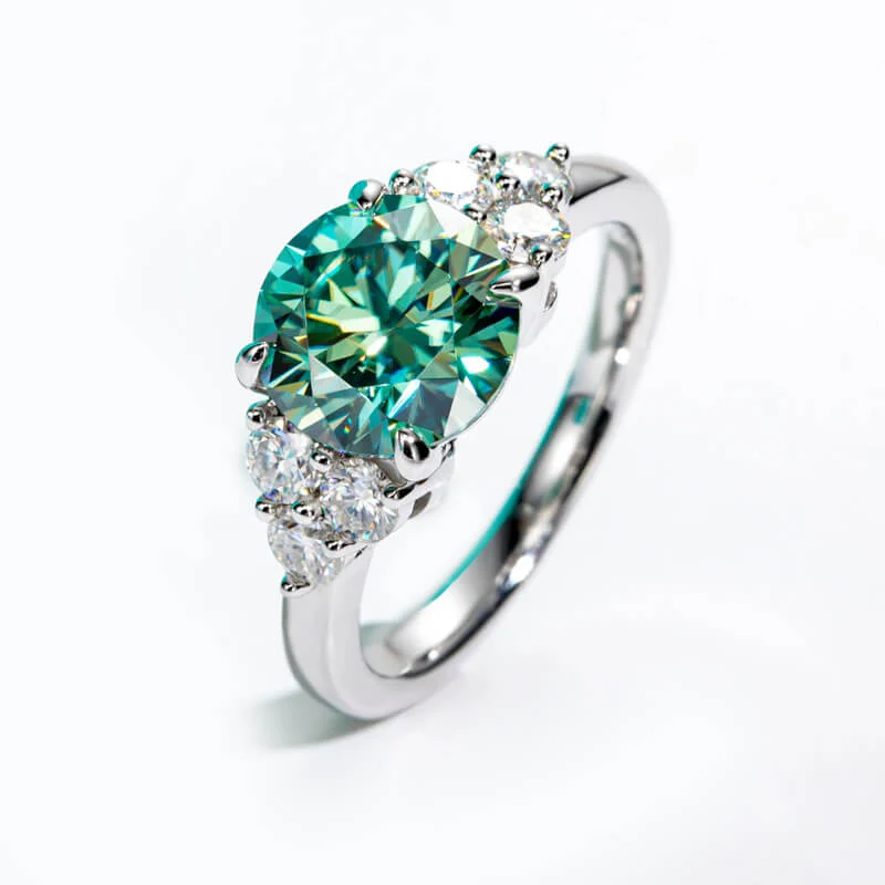 Green Moissanite Side Stone Engagement Ring - Image 3