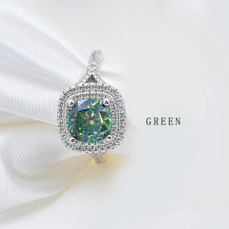 Double Halo Cushion Moissanite Pave Sterling Silver Engagement Ring - Image 10