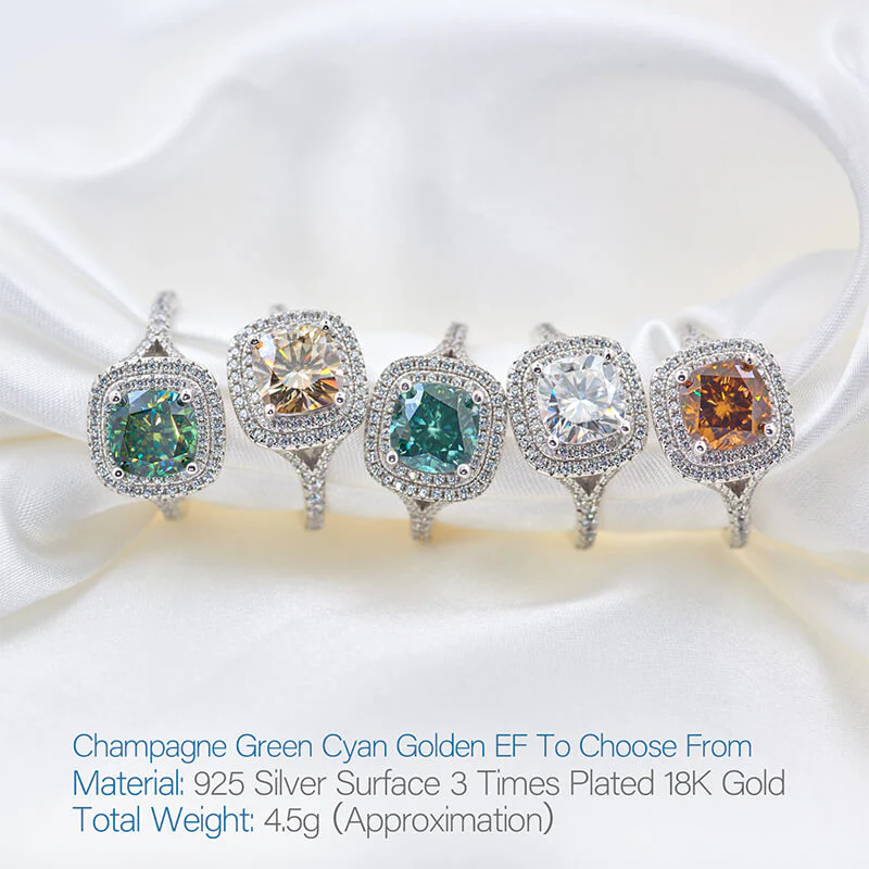 Double Halo Cushion Moissanite Pave Sterling Silver Engagement Ring - Image 3