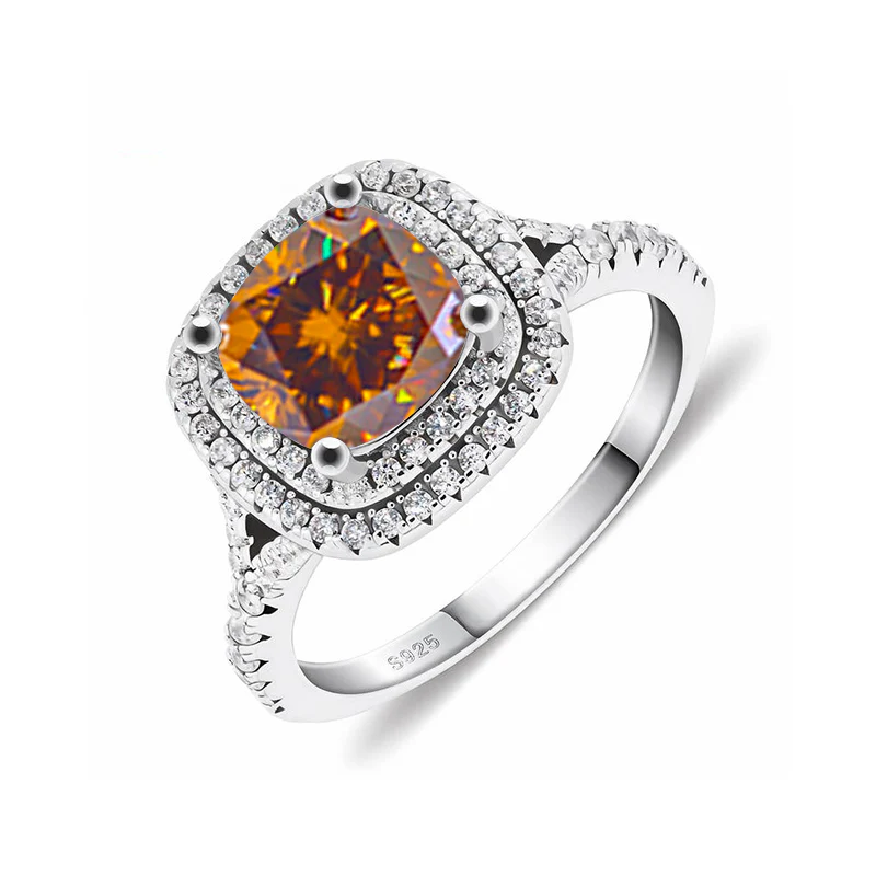 Double Halo Cushion Moissanite Pave Sterling Silver Engagement Ring - Image 7