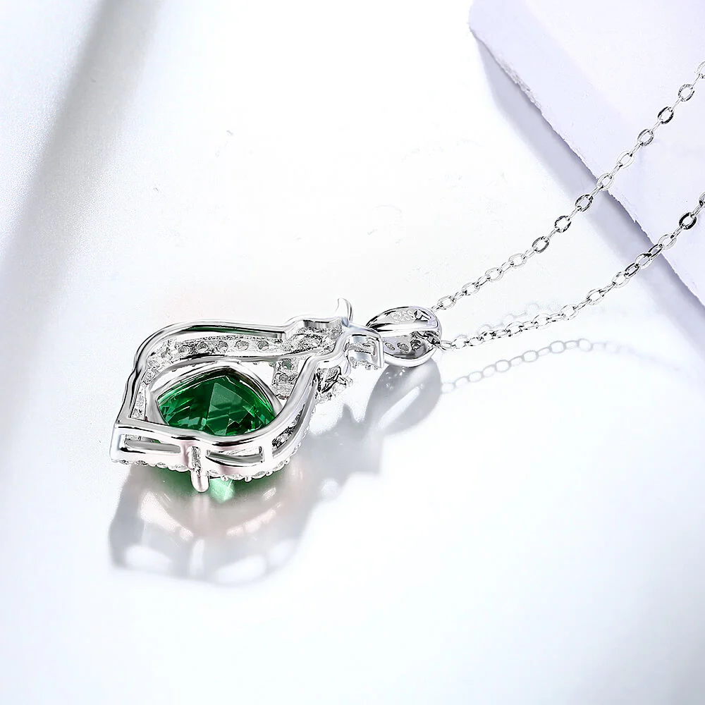 Halo Cushion Lab-Created Emerald Sterling Silver Necklace - Image 5