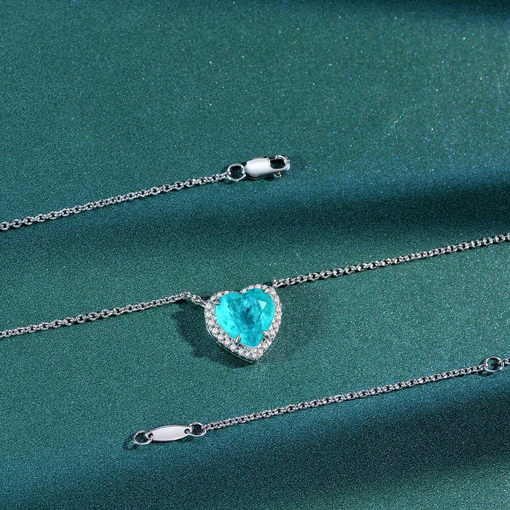 Halo Heart Cut Paraiba Tourmaline Sterling Silver Necklace Pendant - Image 4