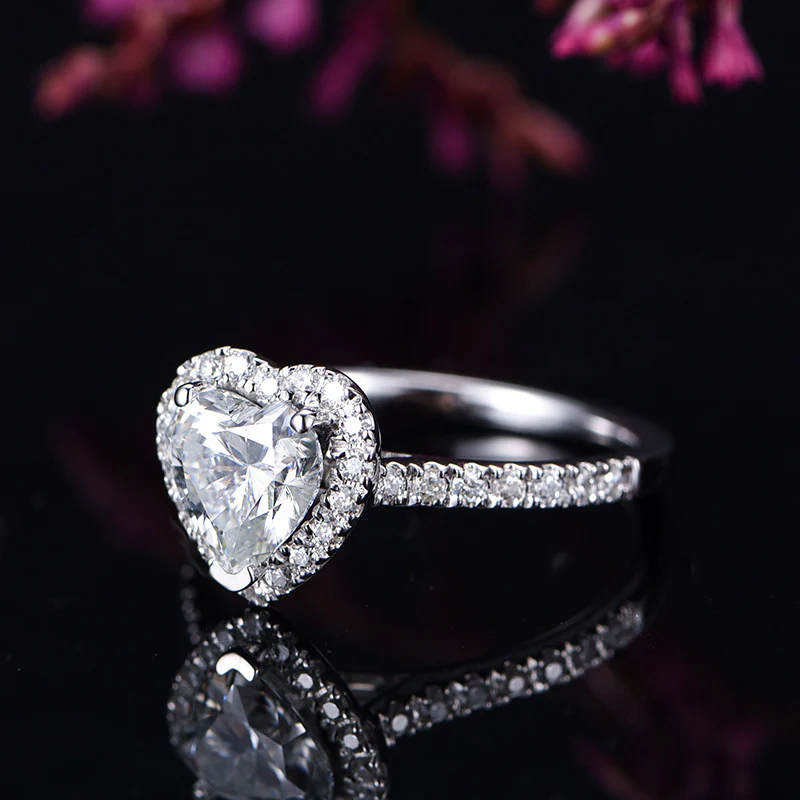 Halo Heart Cut Moissanite Pave Gold Engagement Ring - Image 5