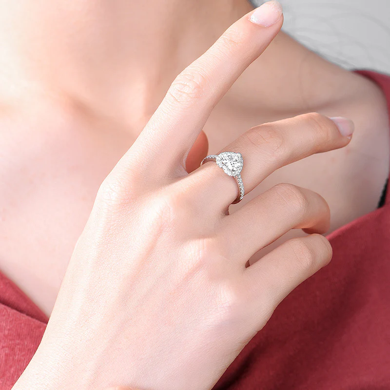 Halo Heart Cut Moissanite Pave Gold Engagement Ring - Image 7