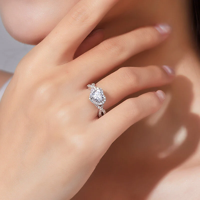 Halo Heart Moissanite Twisted Pave Engagement Ring - Image 5