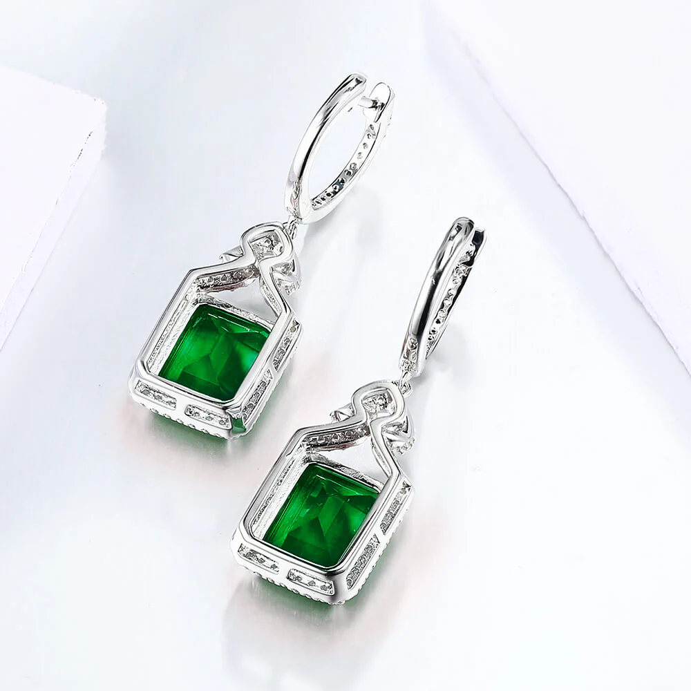 Halo Lab-Created Emerald Sterling Silver Drop Earrings - Image 5