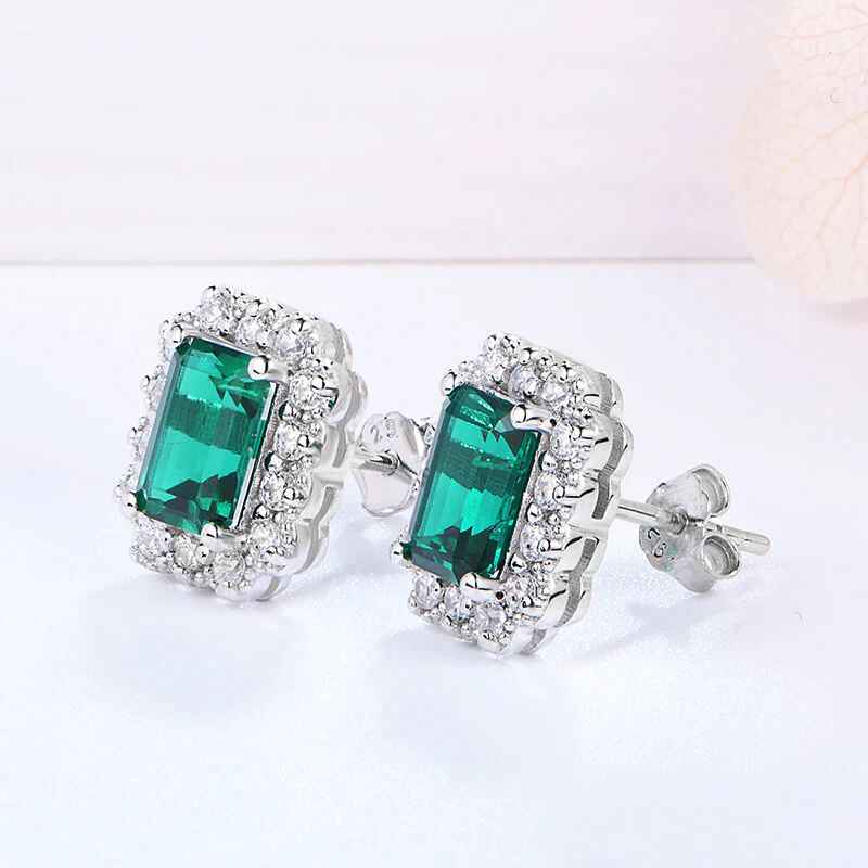 Halo Lab-Created Emerald Sterling Silver Stud Earrings - Image 3