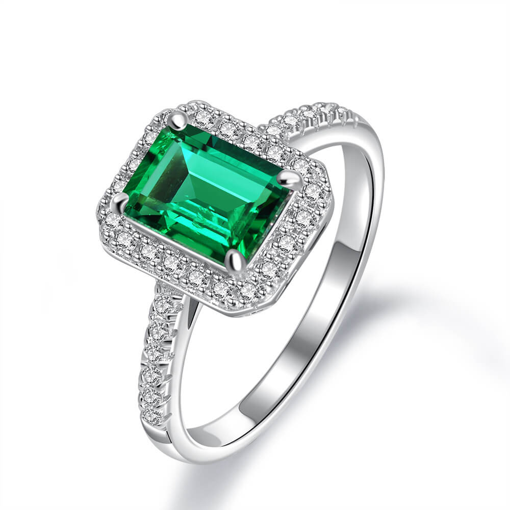 Halo Lab Emerald Accent Pave Sterling Silver Ring - Image 5