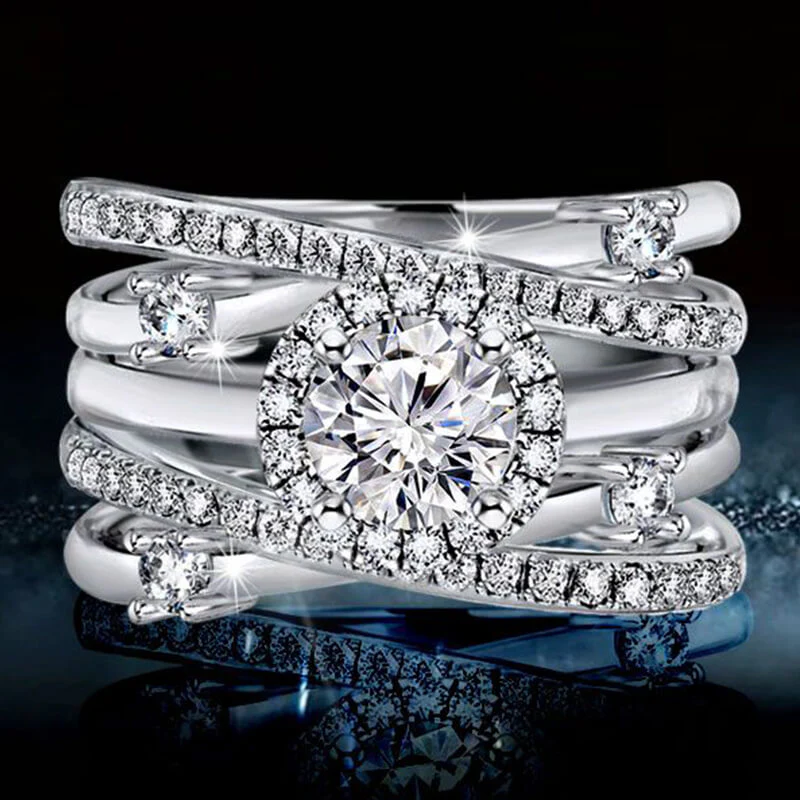 Halo Moissanite With Enhancer Cross Shank Bridal Engagement Ring Set - Image 5