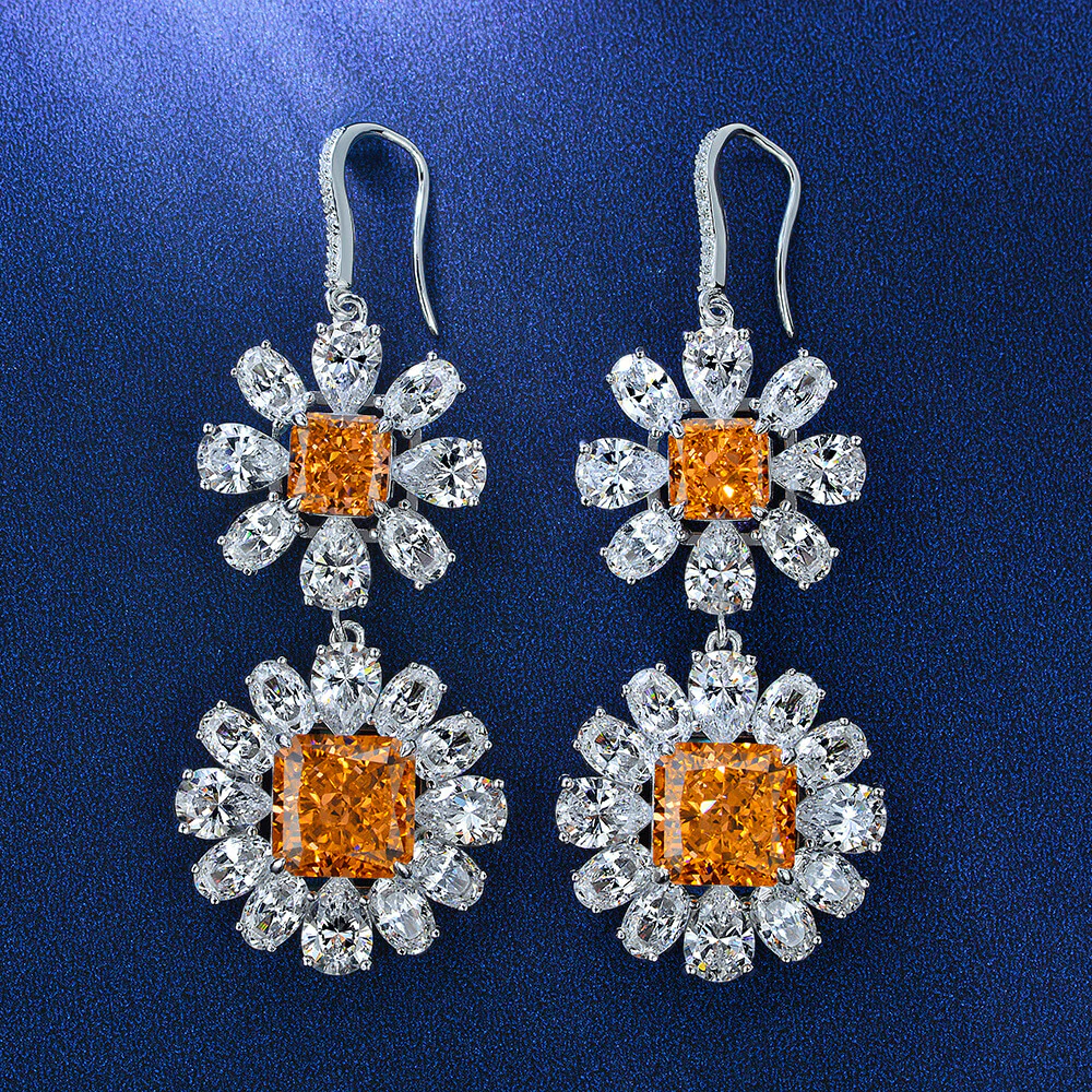 Halo Princess Lab-Sapphire Sterling Silver Drop Earrings - Image 2