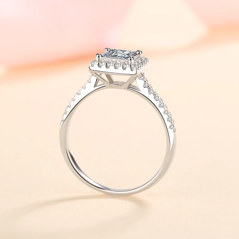 Halo Princess Moissanite Pave Sterling Silver Engagement Ring - Image 5
