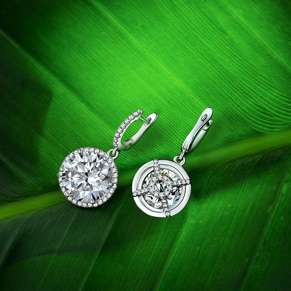 Halo Round Moissanite Hoop Drop Earrings In Sterling Silver - Image 5