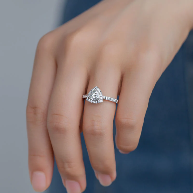 Halo Trillion Cut Moissanite Pave Engagement Ring - Image 5