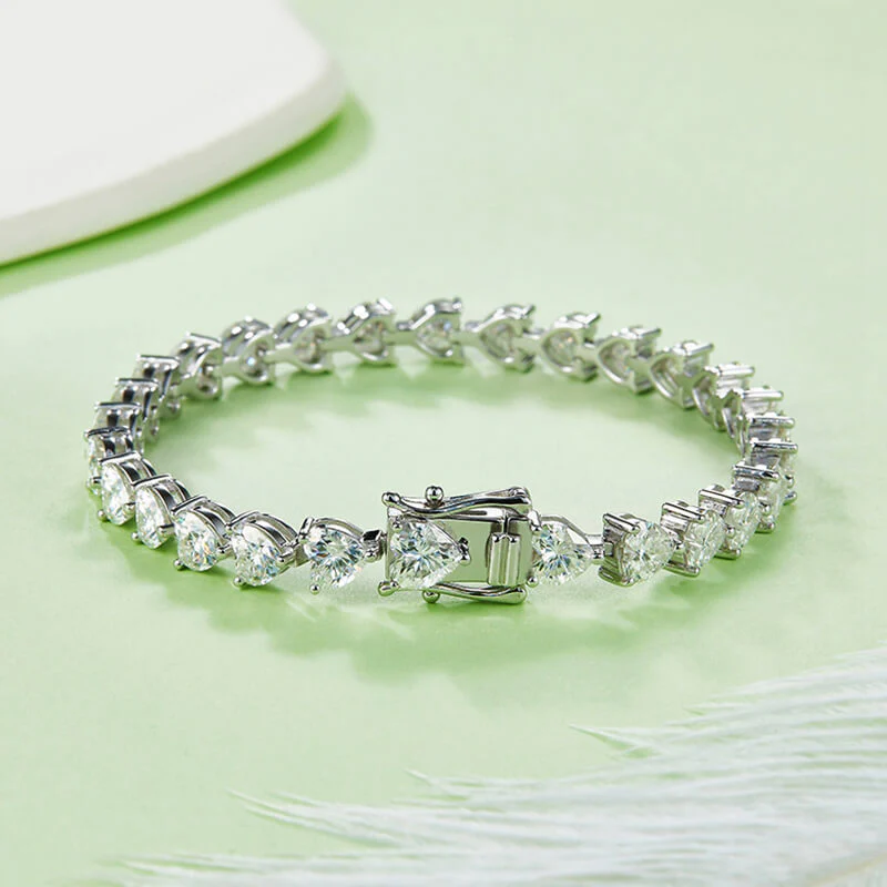 Heart Cut Moissanite Tennis Sterling Silver Bracelet - Image 3