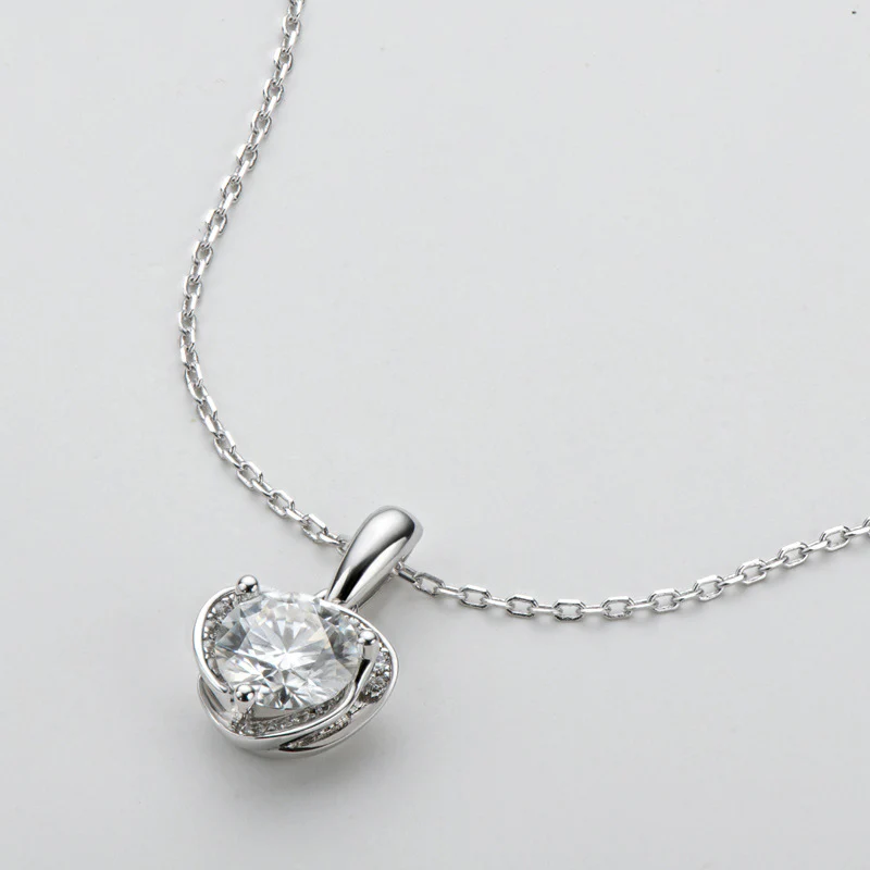 Heart Moissanite Side Stone Sterling Silver Necklace Pendant - Image 3
