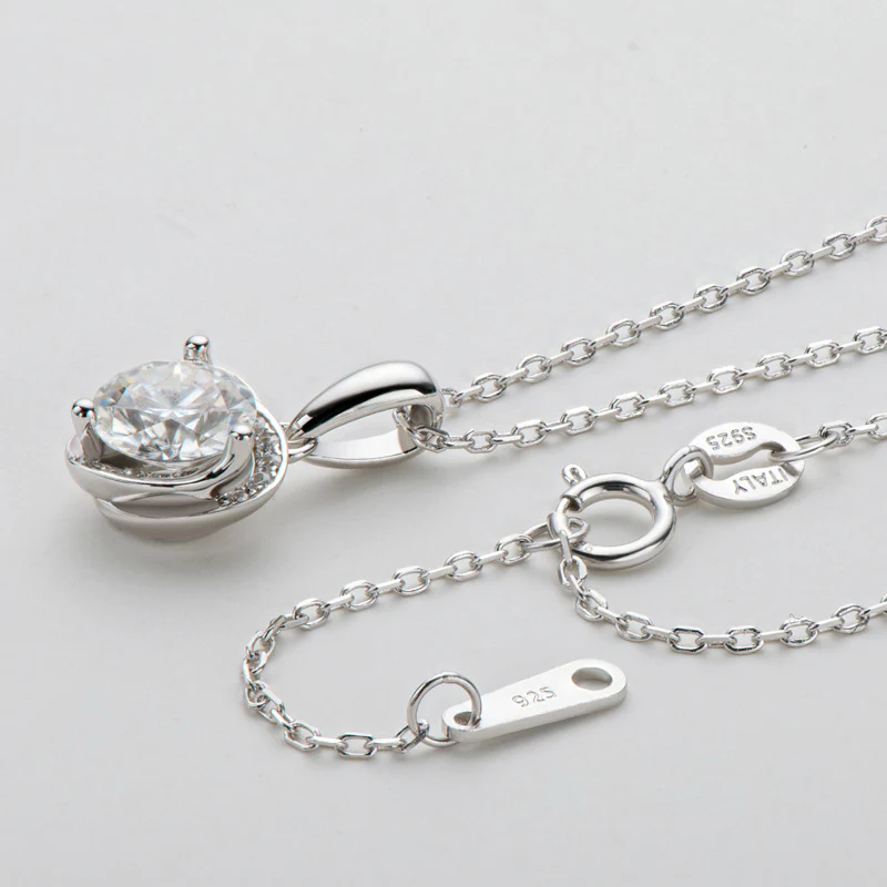 Heart Moissanite Side Stone Sterling Silver Necklace Pendant - Image 4
