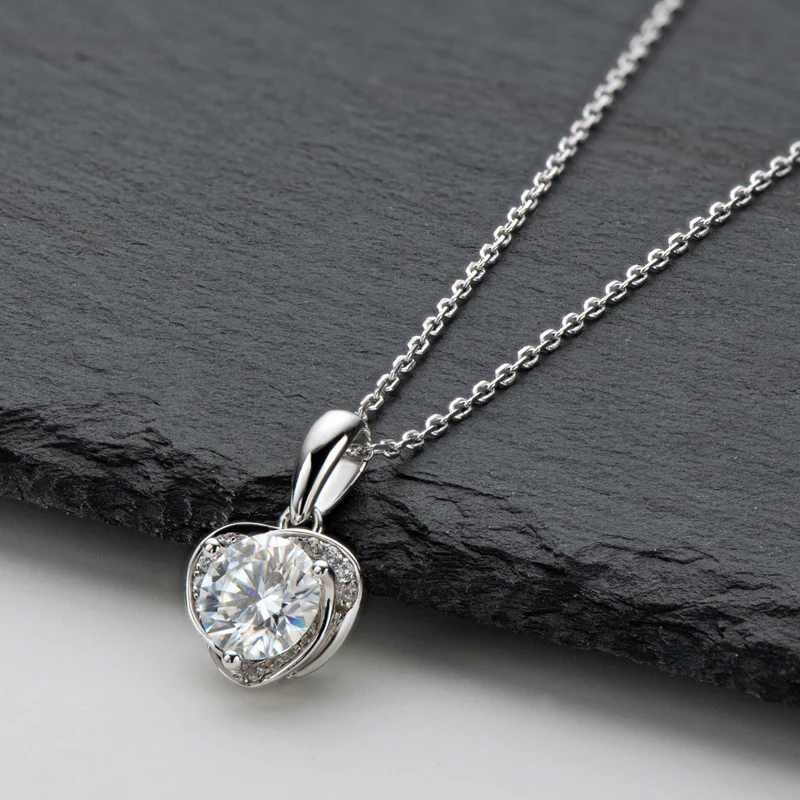 Heart Moissanite Side Stone Sterling Silver Necklace Pendant - Image 5
