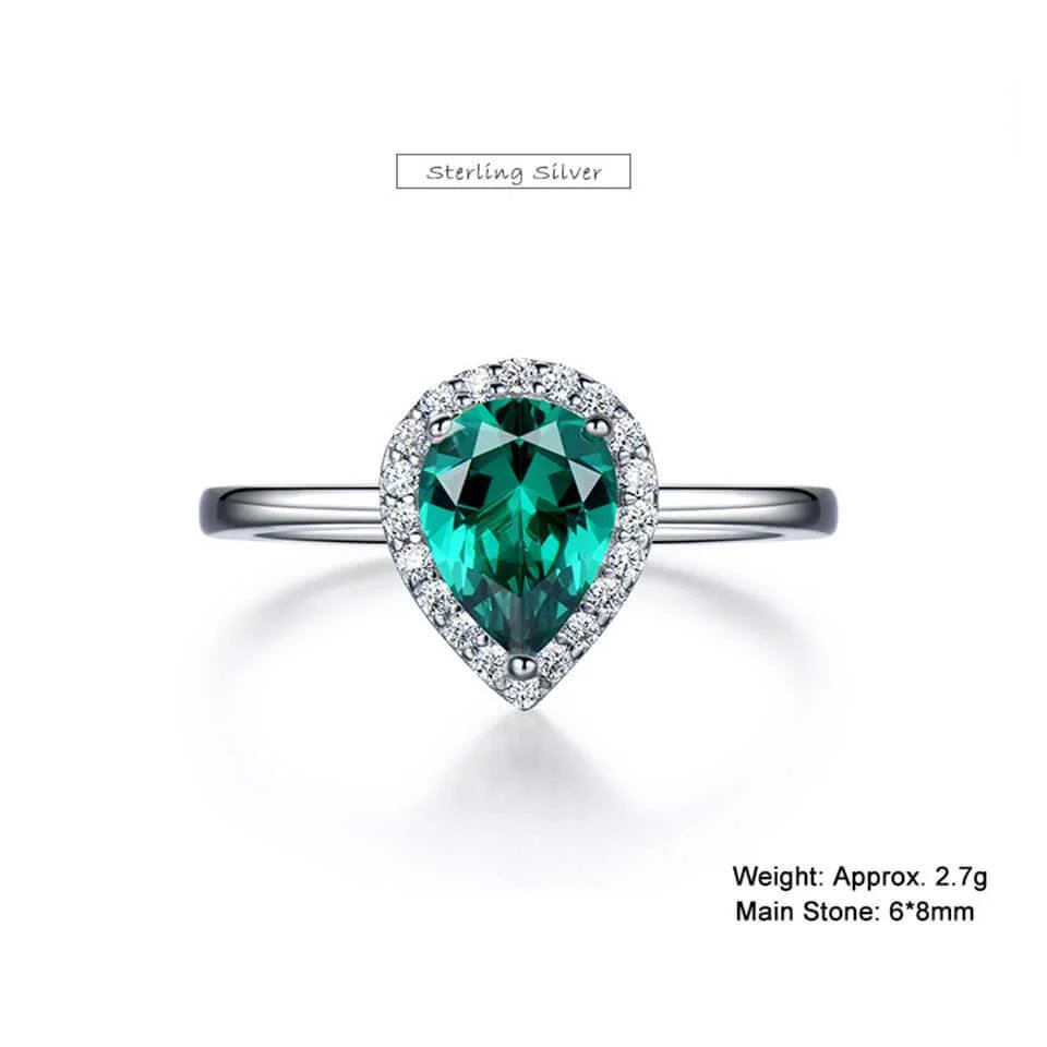 Pear Gemstone Halo Sterling Silver Ring - Image 3