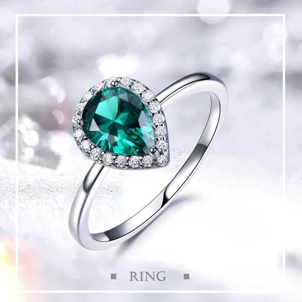 Pear Gemstone Halo Sterling Silver Ring - Image 6